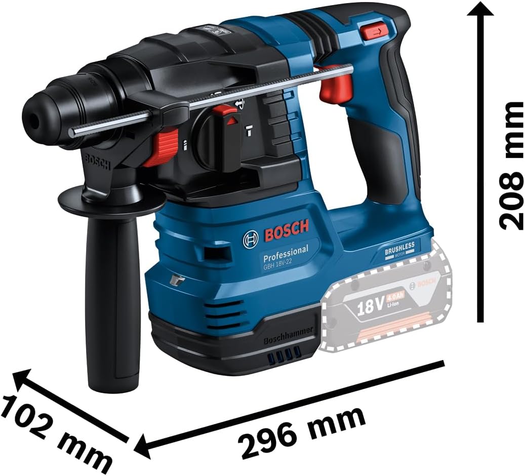 Bosch Professional 18V System Akku Bohrhammer GBH 18V-22 (mit SDS plus, inkl. 2x 4.0Ah Akku, Schnellladegerät GAL 18V-40, L-BOXX)
