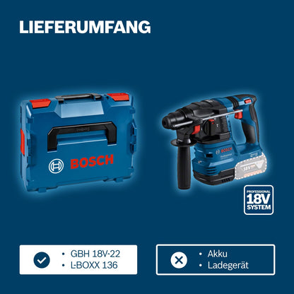 Bosch Professional 18V System Akku Bohrhammer GBH 18V-22 (mit SDS plus, inkl. 2x 4.0Ah Akku, Schnellladegerät GAL 18V-40, L-BOXX)