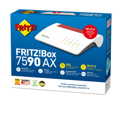 AVM FRITZ! Box 7590 AX WiFi 6 DSL Router – Mesh, DECT-Basis, Exklusive Edition mit USB-Stick